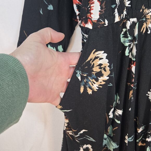 Torrid Floral Button Front Collared Midi Shirt Dress 3/4 Sleeve Black Size 1 - Picture 10 of 16